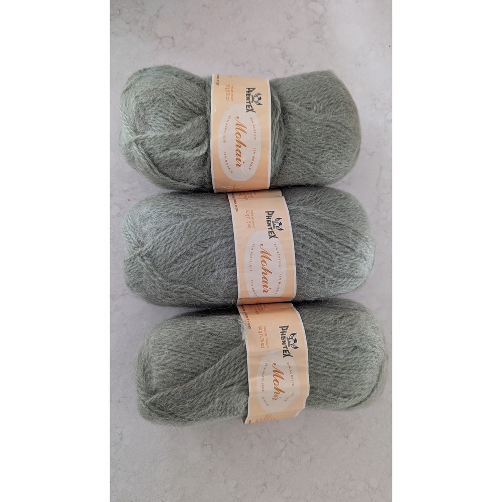 Phentex Mohair Blend Yarn 3 Pack‎ Sage Green 150g Total 85% Acrylic 15% Mohair